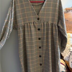 Zara Checkered Long Sleeve Dress - Black and Brown